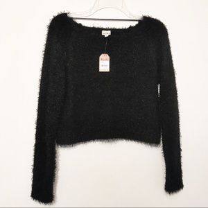 Mudd Black Fuzzy Crop Scoop Neck Sweater